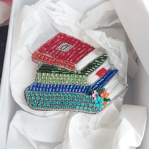 Handmade Beaded Book Brooch, Gift For Book Lovers, Crystal Book Jewelry, Embroidered Book Pin, Bookworms, Books Patch, Beaded Jewelry