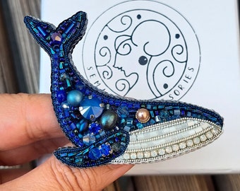 Handmade whale Brooch , Sea Animal Pin , Ocean Lover Jewelry ,Animal Jewelry,Ocean rhinestones pin, Luxury gift,Gift For Him