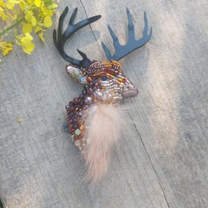 Handmade Deer  Brooch, Brown Deer Brooch,Embroidered Deer Badge,Craft Deer Brooch,Wild Animal Brooch,Gift for Woman