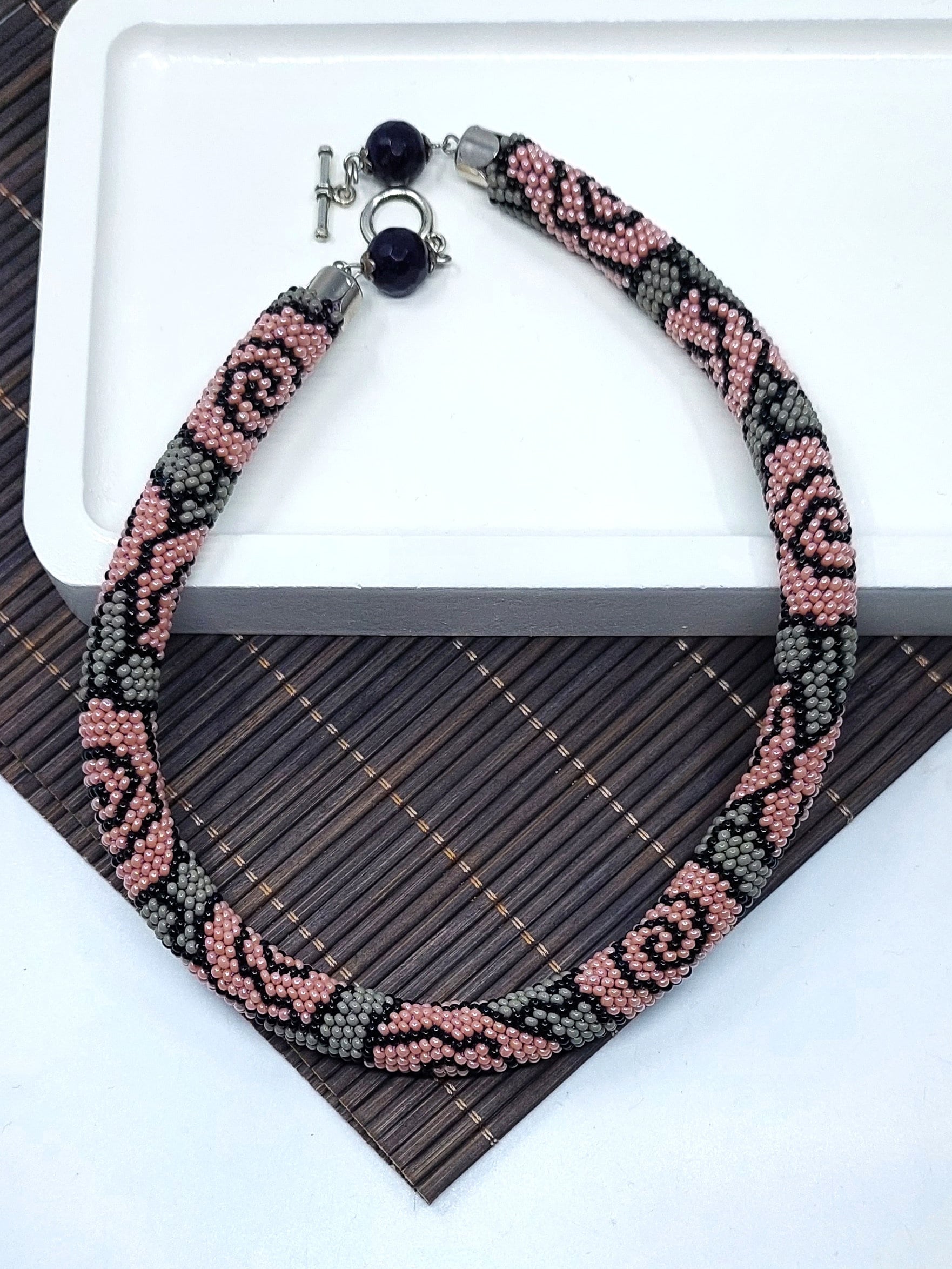 Women Necklace, beaded Necklace, bead crochet Necklace, Beadwork Bangles, Crochet Rope, Gift for her, Jewelry, Seed Bead, Pink Bangles