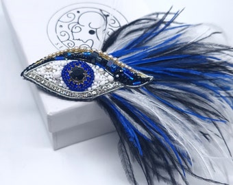 Handmade Evil Eye Brooch,Swarovski Eye Jewelry Jewellry,Gift For Mom,Personalized Eye Brooch Pin,Eyelash