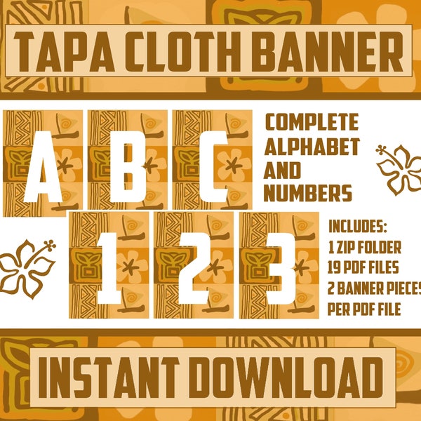 Printable DIGITAL Polynesian Tapa Cloth Birthday Party Banner Instant Download PDF files Tropical Moana Hawaiian Luau Alphabet Numbers