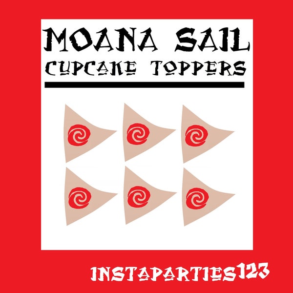 Digital RED Swirl on Brown Sail Moana Sailboat Cup Cake Topper Instant Download Printable Sail Polynesian Boat Hawaiian