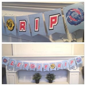 DIGITAL Beyblade Banner BLUE Instant Download PDF Files Birthday Party Let it Rip Bey Blade Spinner Celebration