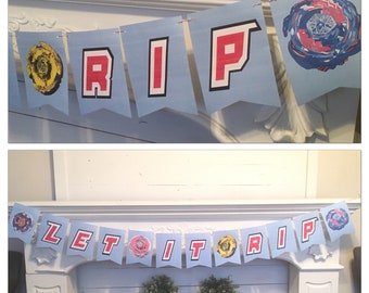 DIGITAL Beyblade-banner BLÅ Direktnedladdning PDF-filer Födelsedagsfest Let it Rip Bey Blade Spinner-fest