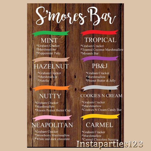 DIGITALE S'mores Bar Variationen Zeichen Sofortiger Download Smores Hochzeitsempfang Camping Glamping Shower Party Poster