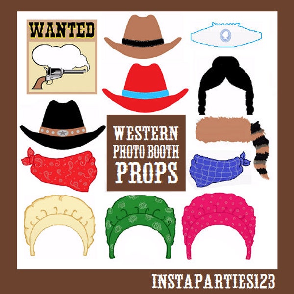 DIGITAL Western Pioneer Photo Booth Props Instant Download PDF files Cowboy