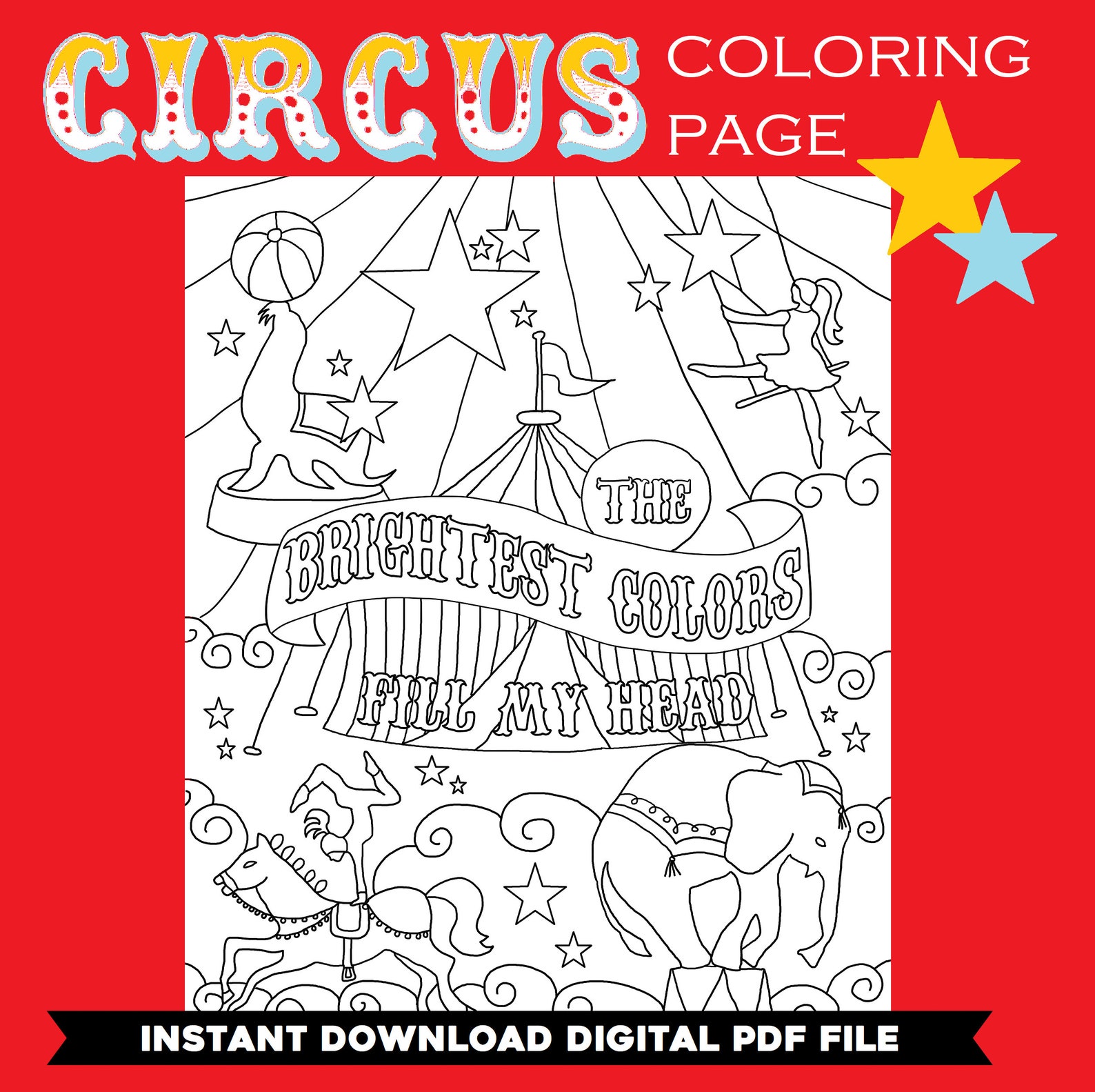 DIGITAL Circus Color Page Instant Download PDF File Greatest Show Big ...