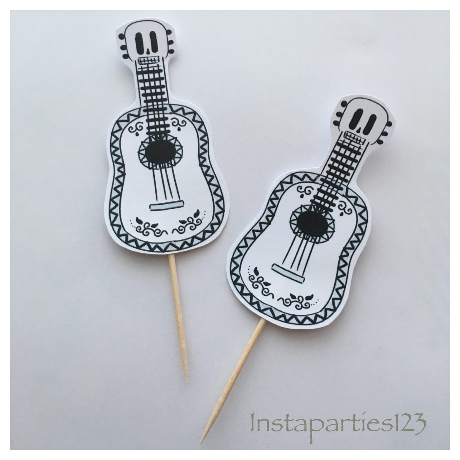 DIGITAL Dia De Los Muertos Guitar Cupcake Topper Pdf File 9 per Page ...