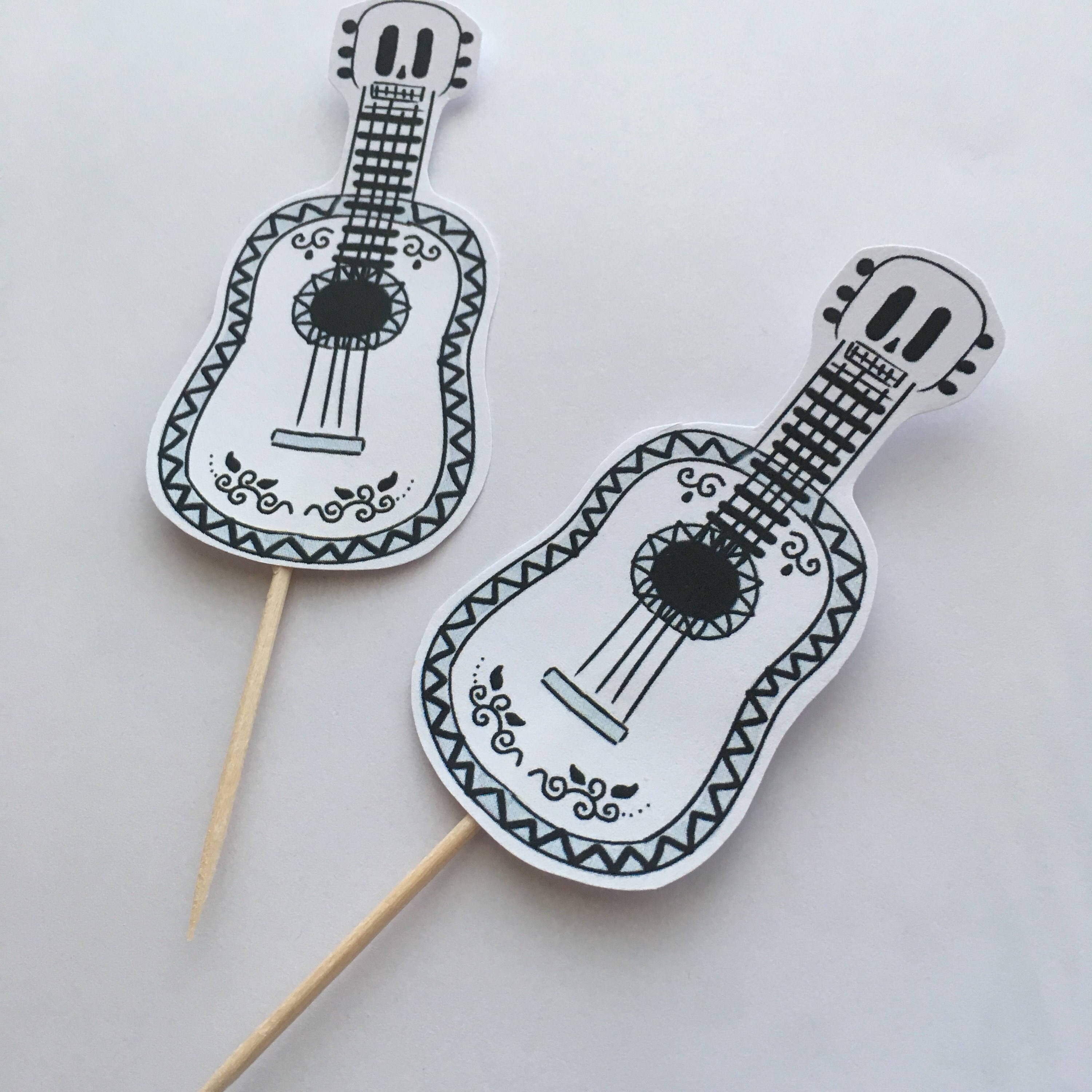 DIGITAL Dia De Los Muertos Guitar Cupcake Topper Pdf File 9 per Page ...