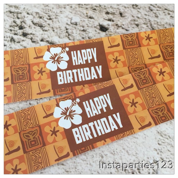 DIGITAL Polynesian Tropical Happy Birthday Water Bottle Labels Moana Tapa Cloth Hibiscus Instant Download Pdf file