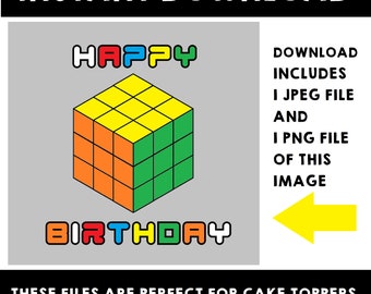 DIGITAL Download Instantâneo Rubiks Cube Festa de Aniversário Arquivos PNG e JPEG para Decorações Bolo Toppers Convites e Mais Jogo Retro dos anos 80