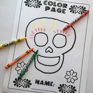 DIGITAL Dia de los Muertos Página a color Descarga instantánea Decorar Diy Coco Actividad de fiesta de cumpleaños Cinco de mayo Cráneo navideño mexicano
