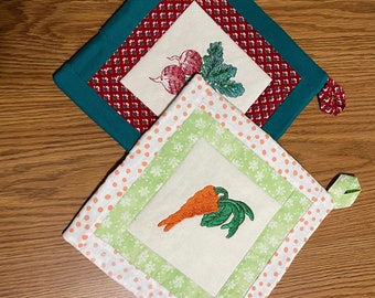 2 Quilted Vegetables Pot Holders  FREE SHIPPING