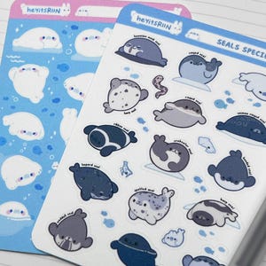 Cute Seal Sticker Sheet – Kawaii Animal Stickers | Different Species Seals | Matte & Glitter Finish | Scrapbook, Journal, Planner