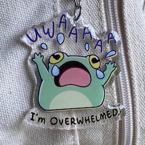 2.5&quot; Cute Green Overwhelmed Frog Charm | Cute Green Frog Epoxy Acrylic Keyring