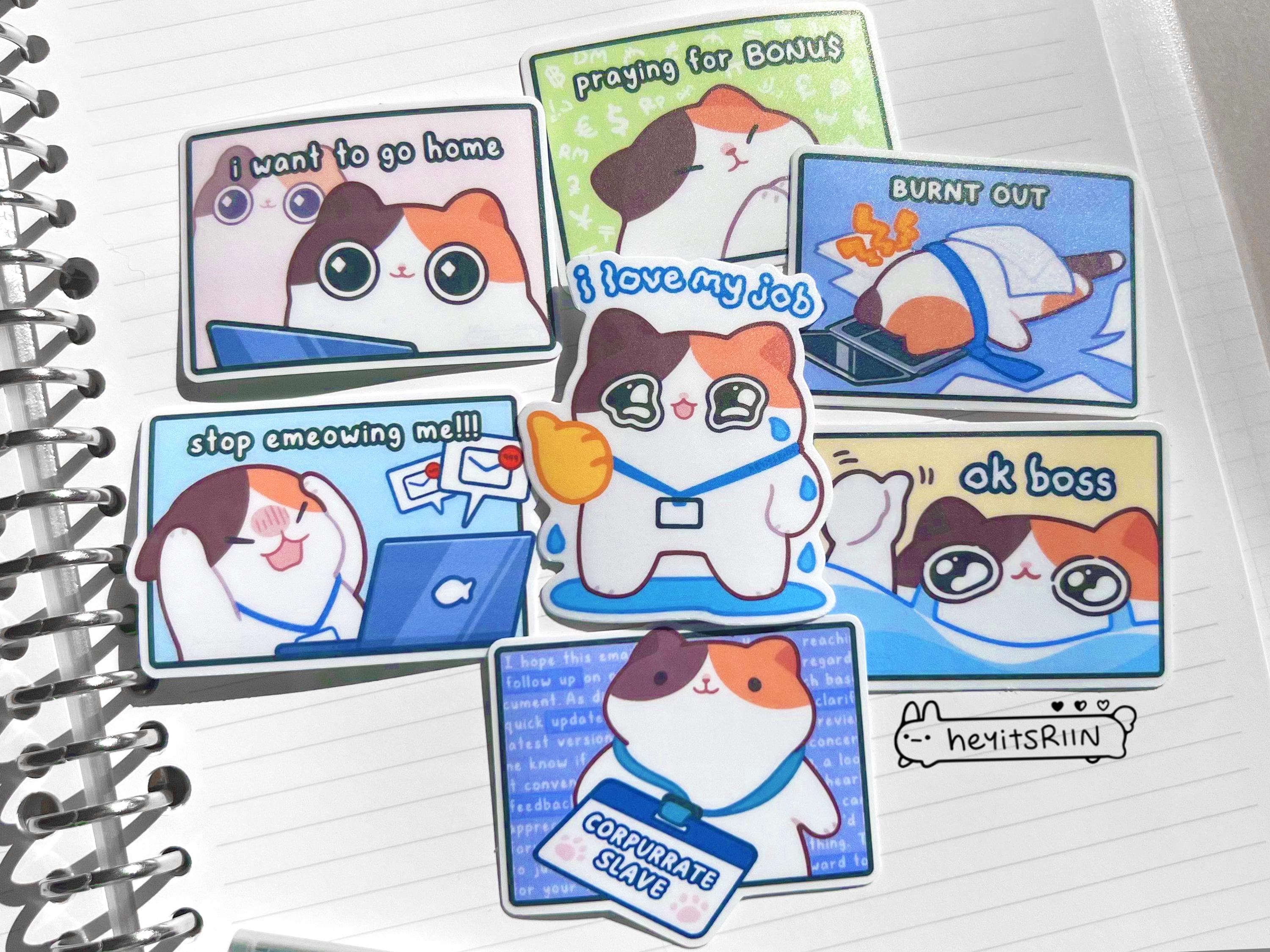 Fun Sticker Cat Leader Funny Cute Corporate Cat Sticker Set – Relatable Office Cat Stickers ...