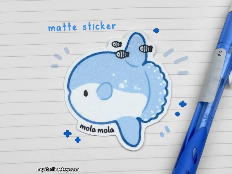 Autocollants Mola Mola / Autocollants Molidae vie marine et feuille d'autocollants | Poisson-lune de mer | Papeterie Marine Life pour journal 1pc Matte Mola