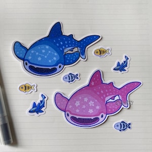Kawaii Whale Shark Sticker – Cute Waterproof Vinyl Decal for Laptop, Water Bottle, Journal, Durable Ocean Animal Aesthetic