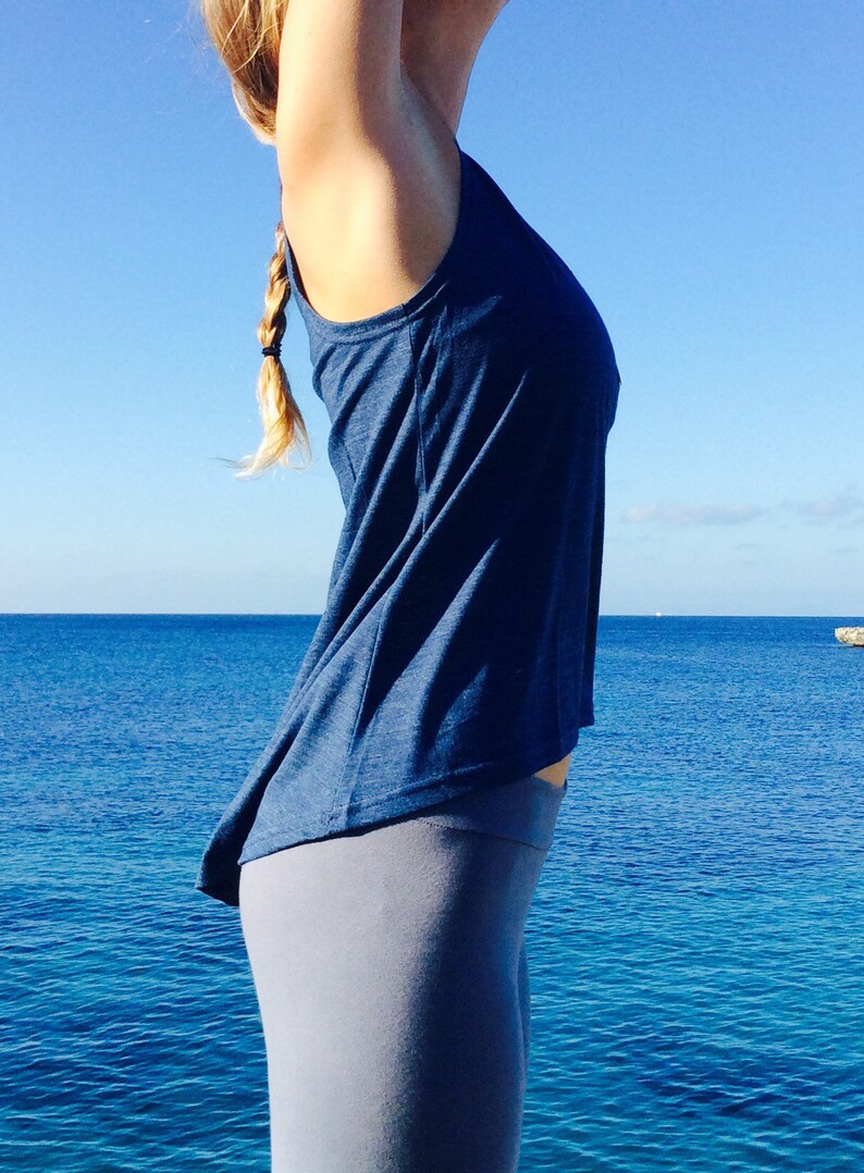 Dance Vest Cotton Vest Top Workout Top Scalloped Back Yoga Vest Blue Cotton Top Denim Blue FEEL FREE Yoga Top Loose Fit Yoga Vest Top