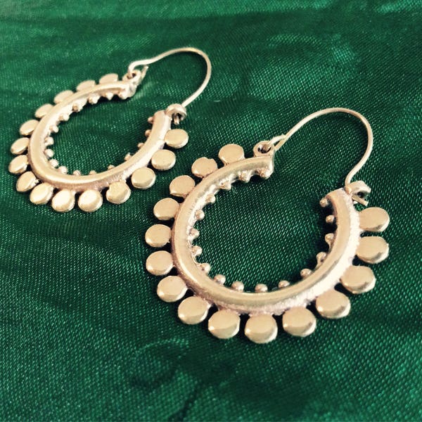 Tribal Small Brass Gold Hoop Earrings, Indian Brass Earrings, Tribal Hoops, Gypsy Earrings, Boho Indian Brass Gold Earrings