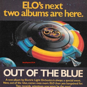 1977 Electric Light Orchestra &#39;Out Of The Blue&#39; Album Release Original Music Industry Promotional Print Advertisement.