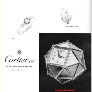 1960 Cartier Ltd Watches New Bond Street, London Original Vintage Print Advertisement.