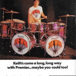1967 Premier Drums Featuring Keith Moon Of The Who Original Vintage Print Advertisement.