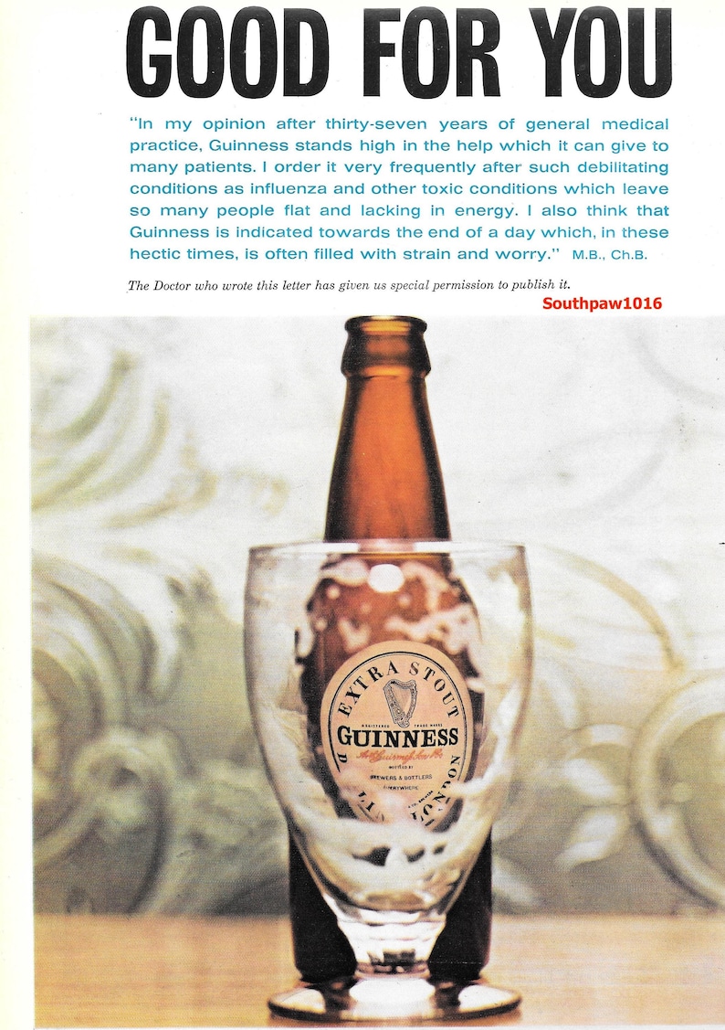 1963 Guinness Extra Stout Beer 'Good For You' Original Vintage Print Advertisement.