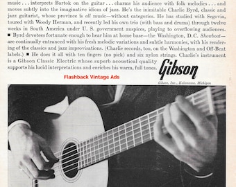 Pubblicità originale d'epoca della chitarra elettrica Gibson Classic del 1960 di Charlie Byrd.