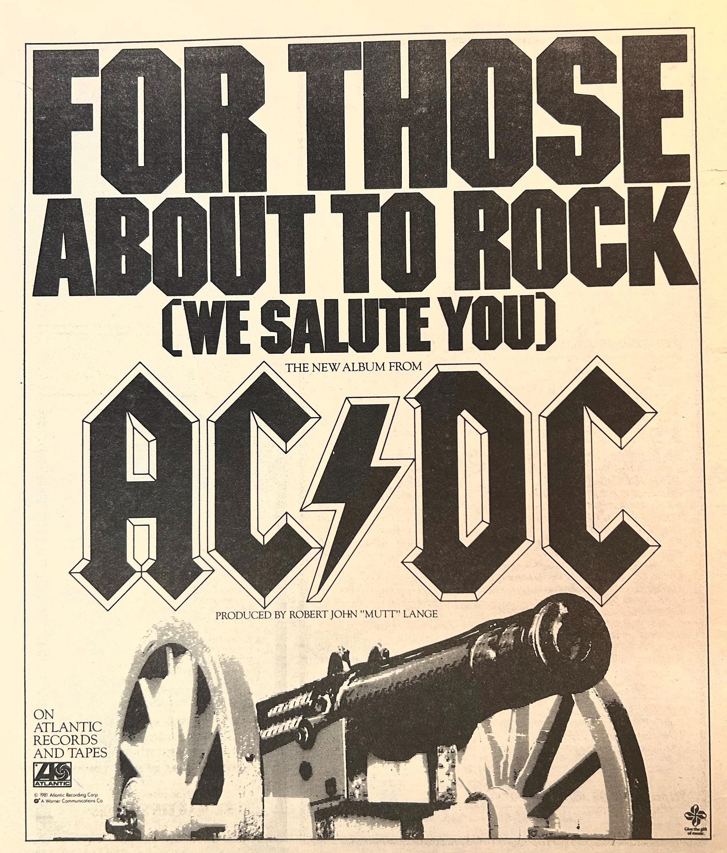 1981 AC/DC 'for Those About to Rock (we Salute You) Album Release