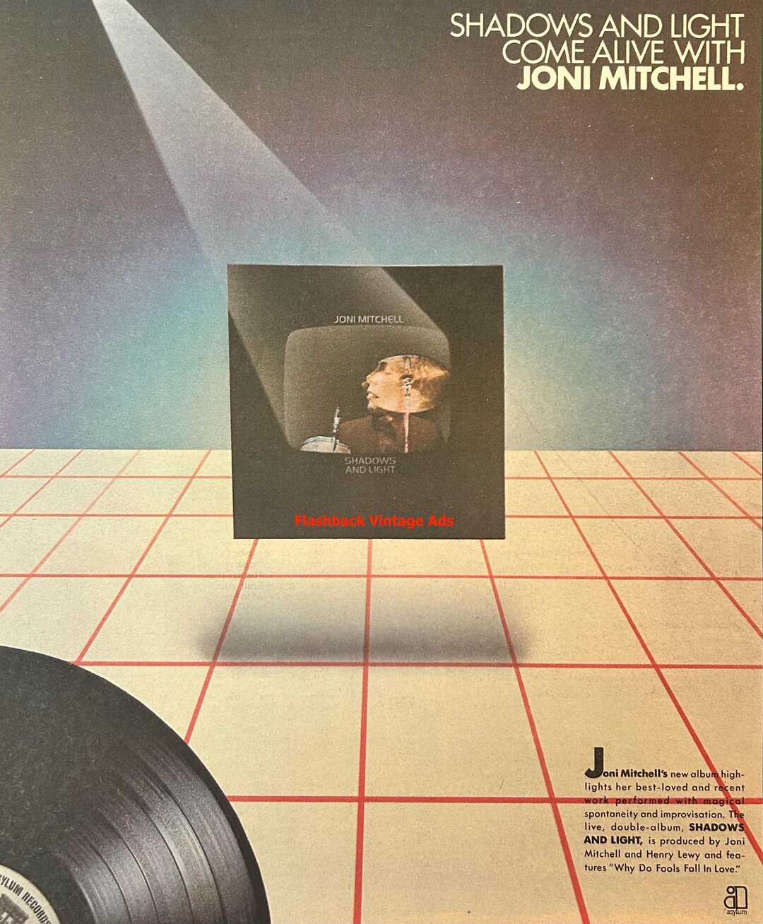 1980 Joni Mitchell 'shadows and Light' Album Release Original Music ...