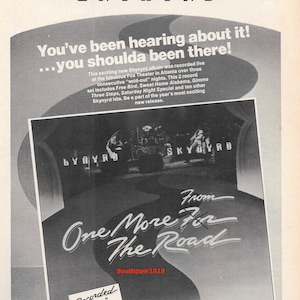 1976 Lynyrd Skynyrd &#39;One More From The Road&#39; Original Live Album Music Industry Promotional Print Advertisement.