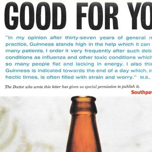 May include: Image features the text "GOOD FOR YOU" in bold black letters. Below, a quote from a doctor praises Guinness. The bottom of the image shows the top of a brown beer bottle. The text "Southpaw1016" is in red.