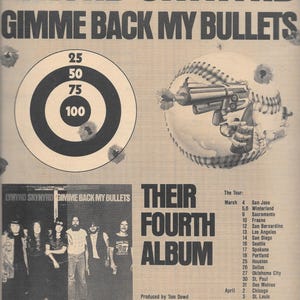 1976 Lynyrd Skynyrd &quot;Gimme Back My Bullets&quot; Album Release & Tour Original Music Industry Promotional Print Advertisement.