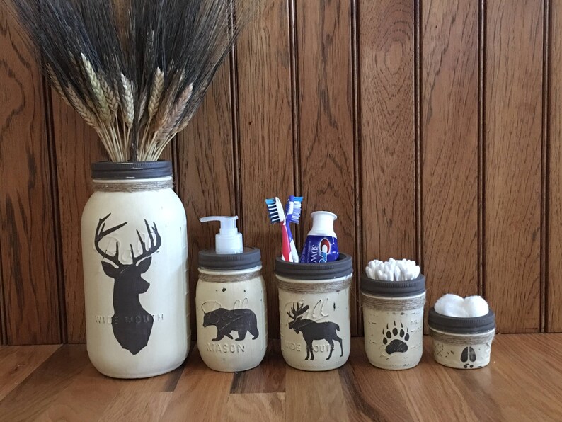 Deer Moose Bear Mason Jar Bathroom set/Woodland Etsy