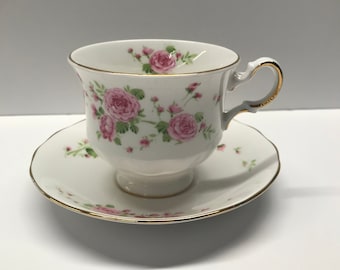 Vintage Avon Tea Cup and Saucer Pink Roses 1974 Fine Bone China Made in England Perfect Gift Idea for Mom