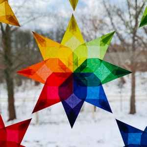 NEW Waldorf Window Stars set 9 stars 3.9 rainbow window christmas decals kite paper transparent paper origami ornaments window decal image 2