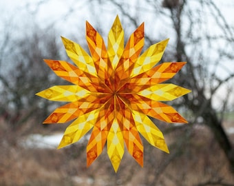 Waldorf Window Stars, yellow  Stars, nursery wall decal kite paper mandala geometric design, transparent paper,  origami ornaments,