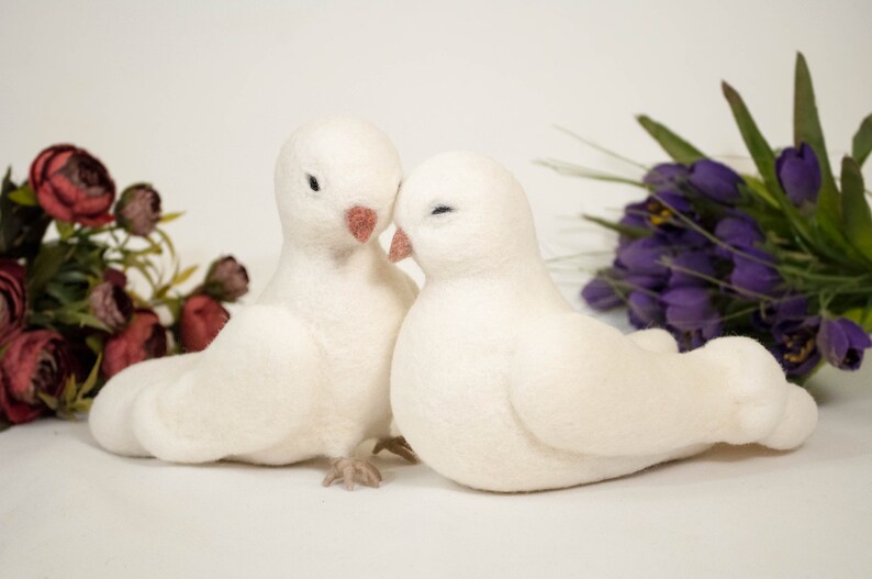 Needle Felted Dove Love Birds Wedding 7th Anniversary Gift Etsy
