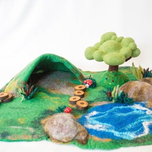 Wool play mat , Waldorf River felt play mat, needle felt meadow, table play mat, felt playscape, waldorf playscape,