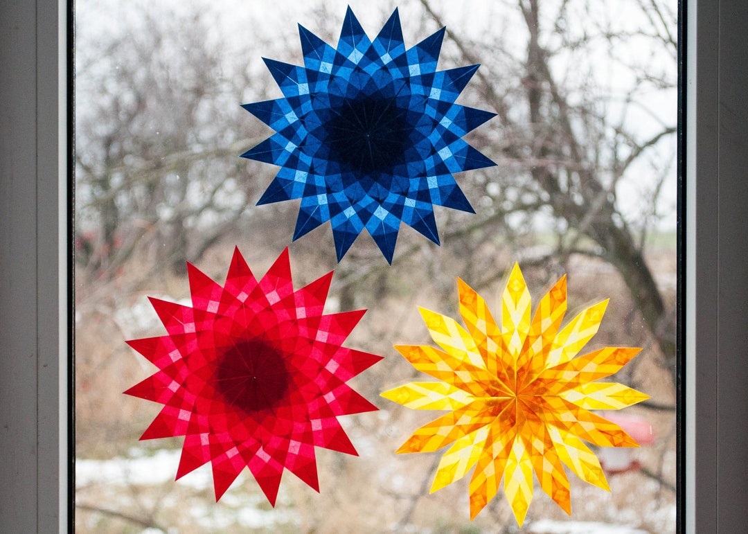 Waldorf Window Stars Set - 3 Blue Red Yellow Stars Kite Paper Christmas ...
