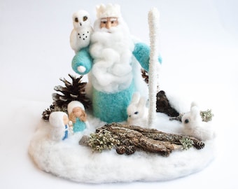 Waldorf  King of winter, Needle Felted Doll. Winter Fairy. Nature Table. Winter Table Decoration Waldorf toys Winter decor felted figurines,