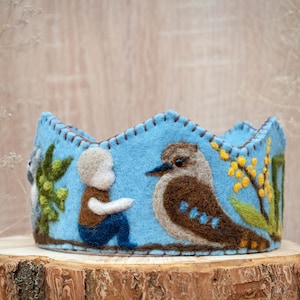 Waldorf  Personalized crown, Wool birthday crown for boy, light blue, bird, koalla, felt birthday crown, autumn birthday boy,