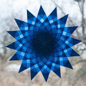Waldorf Window Stars, blue  window christmas decals, nursery ornament transparent paper, origami ornaments, home window decal