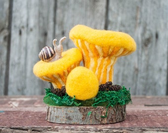 Champignon feutré d’aiguille jaune - chanterelles forêt pépinière d’aiguille feutrée décor de champignon de décoration de noël, waldorf d’automne
