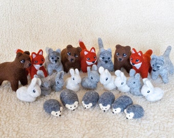 Woodland needle felted 8 Animals Play Set, play set for kids, christmas gift, animals kit,  bunny, rabbit, hedgehog, fox, bear, wolf waldorf