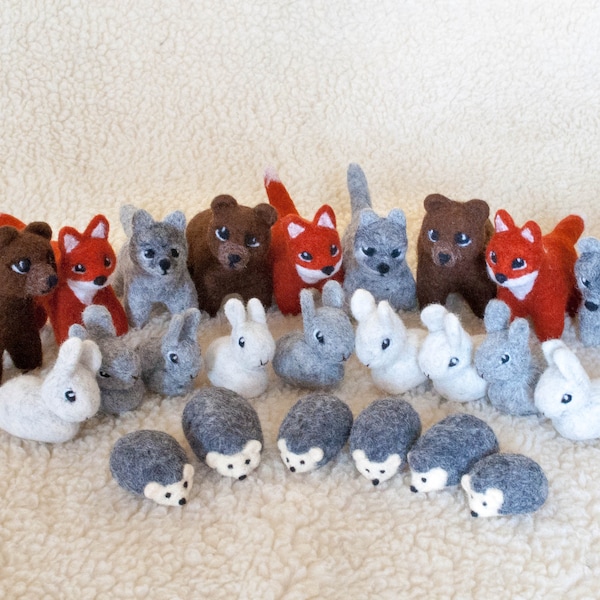 Woodland aiguille feutrée 8 animaux Play Set, jeu pour enfants, cadeau de Noel, kit animaux, lapin, lapin, hérisson, renard, ours, loup waldorf