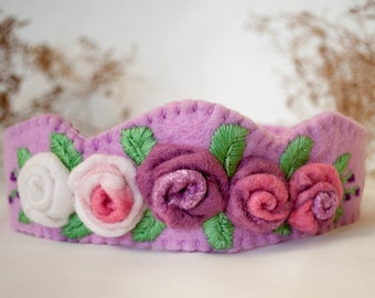 Waldorf  crown , Wool birthday crown,  felt birthday crown, pink crown, elven crown, wool felted crown, crown pretend play