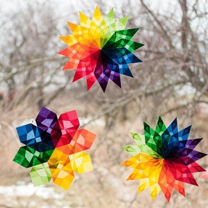 Set di stelle per finestre Waldorf - 3 stelle arcobaleno adesivi per finestre natalizie carta aquilone carta trasparente origami ornamenti decalcomania per finestre